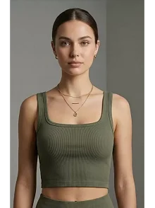 Kadın Haki Yeşili Kalın Askılı Crop Top Büstiyer – Modern Ve Şık Tasarım