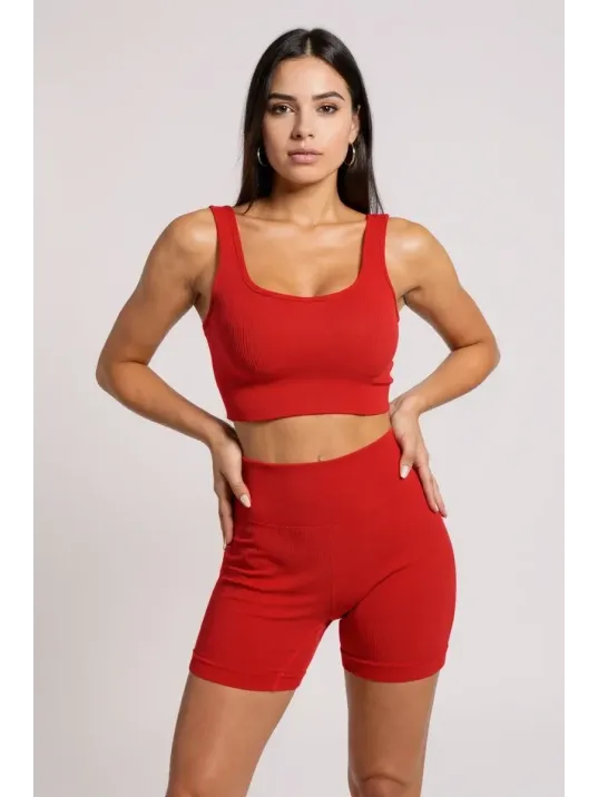 Kadın Kırmızı Kalın Askılı Yüksek Bel Şortlu Gecelik Takımı – Modern, Konforlu Ve Günlük Kombinlere Uygun