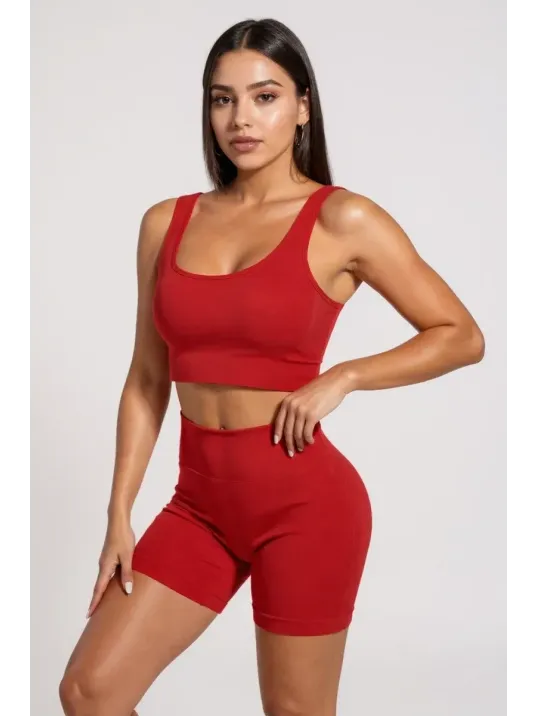 Kadın Kırmızı Kalın Askılı Yüksek Bel Şortlu Gecelik Takımı – Modern, Konforlu Ve Günlük Kombinlere Uygun