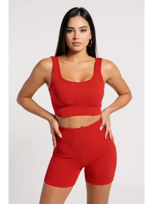 Kadın Kırmızı Kalın Askılı Yüksek Bel Şortlu Gecelik Takımı – Modern, Konforlu Ve Günlük Kombinlere Uygun