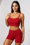 Kadın Kırmızı Şortlu Kaşkorse Gecelik Takım – Modern, Konforlu Ve Günlük Kombinlere Uygun