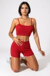 Kadın Kırmızı Şortlu Kaşkorse Gecelik Takım – Modern, Konforlu Ve Günlük Kombinlere Uygun