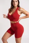 Kadın Kırmızı Yüksek Bel Çapraz Sırt Detaylı Şortlu Gecelik Takım – Modern, Konforlu Ve Günlük Kombinlere Uygun