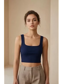 Kadın Lacivert Kalın Askılı Crop Top Büstiyer – Modern Ve Şık Tasarım