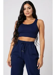 Kadın Lacivert Kaşkorse Cepli Jogger Eşofman Altı Ve Crop Top Bluz – Şık, Rahat Ve Kolay Kombinlenebilir Kadın Lacivert Kaşkorse Cepli Jogger Eşofman Altı Ve Crop Top Bluz – Şık, Rahat Ve Kolay Kombinlenebilir