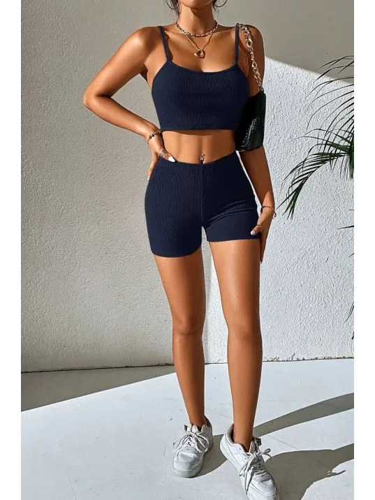 Kadın Lacivert Şortlu Kaşkorse Gecelik Takım – Modern, Konforlu Ve Günlük Kombinlere Uygun