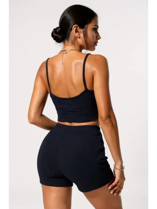 Kadın Lacivert Şortlu Kaşkorse Gecelik Takım – Modern, Konforlu Ve Günlük Kombinlere Uygun