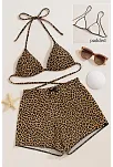 Kadın Leopar Desenli Şortlu Belden Ve Boyundan Bağlamalı Bikini Takımı Kadın Leopar Desenli Şortlu Belden Ve Boyundan Bağlamalı Bikini Takımı