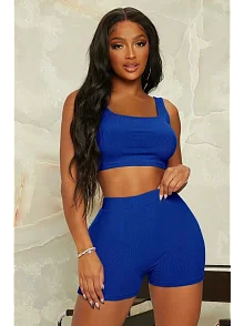 Kadın Mavi Şortlu Crop Top Gecelik Takım – Modern, Konforlu Ve Günlük Kombinlere Uygun