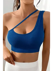 Kadın Mavi Tek Omuzlu Çapraz Askılı Crop Top Büstiyer – Modern Ve Şık Tasarım