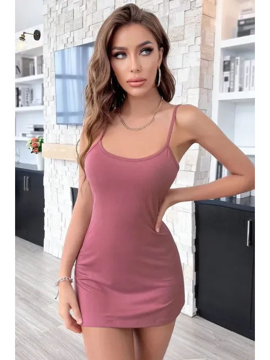 Kadın Pudra Sırt Kısmı Komple Dantelli Mini Gecelik – Modern Ve Şık Tasarım