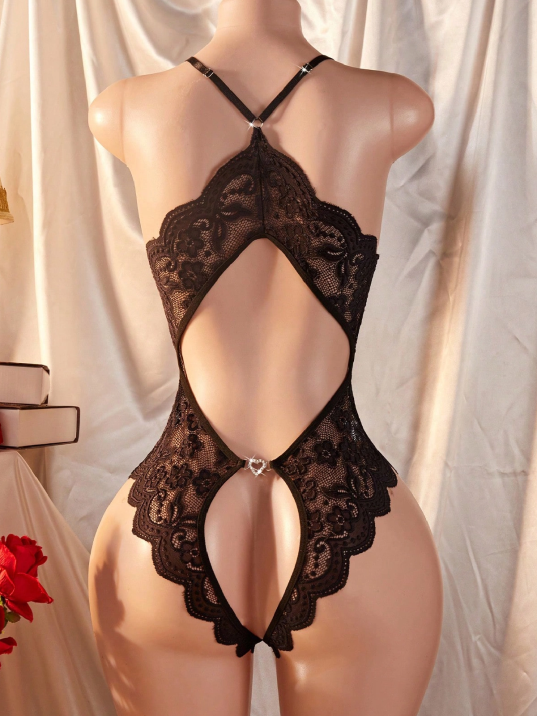 Kadın Siyah Arkası Kalp Tokalı Baştan Çıkarıcı Şık Gecelik