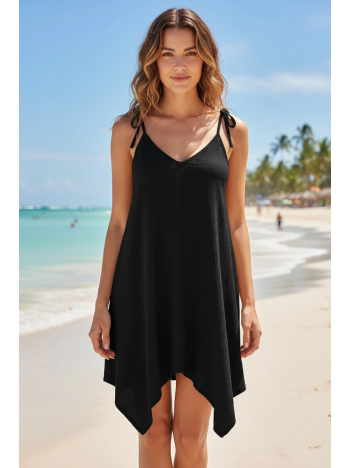 Kadın Siyah Asimetrik Kesim V Yaka Plaj Elbisesi