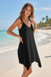 Kadın Siyah Asimetrik Kesim V Yaka Plaj Elbisesi