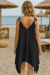 Kadın Siyah Asimetrik Kesim V Yaka Plaj Elbisesi