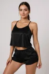 Kadın Siyah Asimetrik Sırt Dekolte Detaylı Şık Şortlu Gecelik Takım – Modern, Konforlu Ve Günlük Kombinlere Uygun
