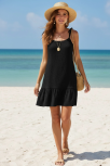 Kadın Siyah Askılı Bol Kesim Fırfırlı Plaj Elbisesi