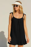 Kadın Siyah Askılı Bol Kesim Fırfırlı Plaj Elbisesi