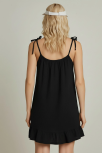 Kadın Siyah Askılı Bol Kesim Fırfırlı Plaj Elbisesi