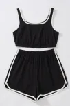 Kadın Siyah Askılı Crop Top Ve Şortlu Gecelik Takım