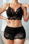 Kadın Siyah Kaşkorse Ve Dantel Detaylı Şortlu Gecelik Takım