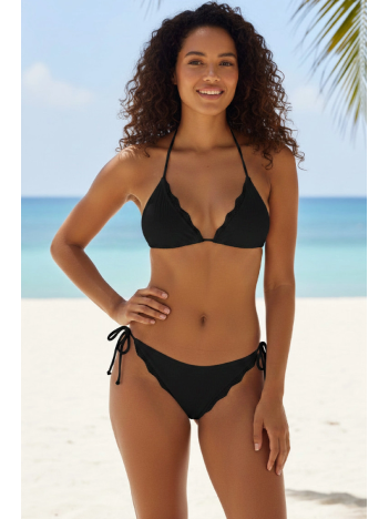 Kadın Siyah Pedli Bel Ve Boyundan Bağlamalı Dantelli Şık Bikini Takımı