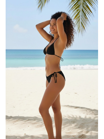 Kadın Siyah Pedli Bel Ve Boyundan Bağlamalı Dantelli Şık Bikini Takımı