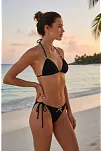 Kadın Siyah Pedli Fiyonklu Bağlamalı Bikini Takımı