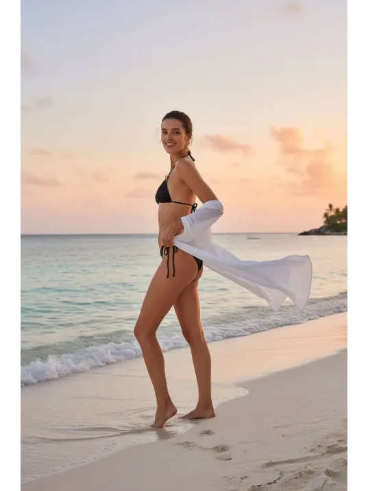 Kadın Siyah Pedli Fiyonklu Bağlamalı Bikini Takımı