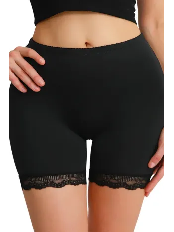 Kadın Siyah Pop Up Kalça Kaldırıcı Ve Sekillendirici Dantel Paçalı Şort Külot – Modern Ve Şık Tasarım
