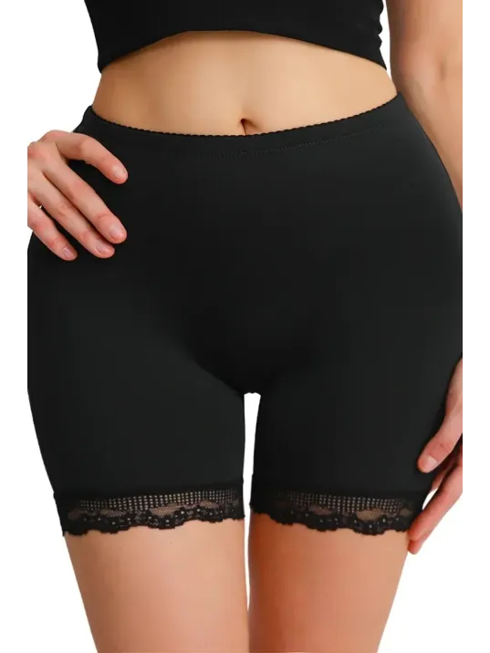 Kadın Siyah Pop Up Kalça Kaldırıcı Ve Sekillendirici Dantel Paçalı Şort Külot – Modern Ve Şık Tasarım