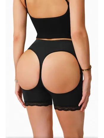 Kadın Siyah Pop Up Kalça Kaldırıcı Ve Sekillendirici Dantel Paçalı Şort Külot – Modern Ve Şık Tasarım