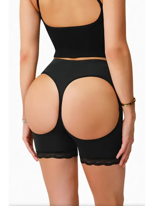 Kadın Siyah Pop Up Kalça Kaldırıcı Ve Sekillendirici Dantel Paçalı Şort Külot – Modern Ve Şık Tasarım
