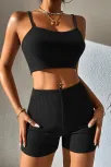 Kadın Siyah Şortlu Kaşkorse Gecelik Takım – Modern, Konforlu Ve Günlük Kombinlere Uygun