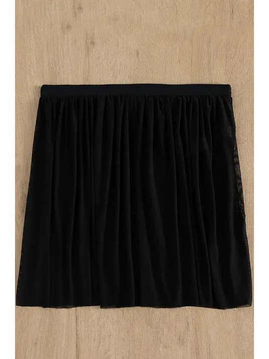 Kadın Siyah Tül Beli Lastikli Etek Görünümlü Pareo – Modern Ve Şık Tasarım