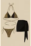 Kadın Siyah Ve Leopar Desenli Pareolu 3'lü Bikini Takımı – Modern, Konforlu Ve Günlük Kombinlere Uygun