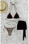 Kadın Siyah Ve Leopar Desenli Pareolu 3'lü Bikini Takımı – Modern, Konforlu Ve Günlük Kombinlere Uygun