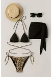 Kadın Siyah Ve Leopar Desenli Pareolu 3'lü Bikini Takımı – Modern, Konforlu Ve Günlük Kombinlere Uygun