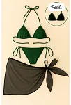 Kadın Yeşil Siyah Pareolu Yandan Ve Boyundan Bağlamalı 3'lü Bikini Takımı – Modern, Konforlu Ve Günlük Kombinlere Uygun