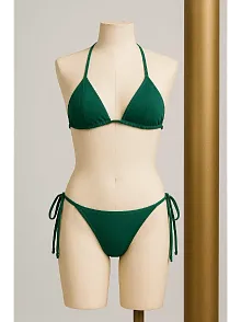Kadın Yeşil Yandan Ve Boyundan Bağlamalı Bikini Mayo Takımı – Modern, Konforlu Ve Günlük Kombinlere Uygun