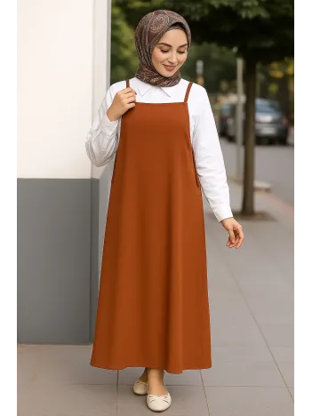 Kadın Kahverengi Basic Ayarlanabilir Askılı Jile Elbise – Şık, Rahat Ve 4 Mevsim Kullanıma Uygun