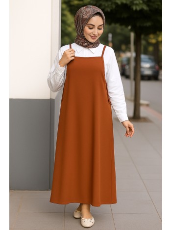 Kadın Kahverengi Basic Ayarlanabilir Askılı Jile Elbise – Şık, Rahat Ve 4 Mevsim Kullanıma Uygun