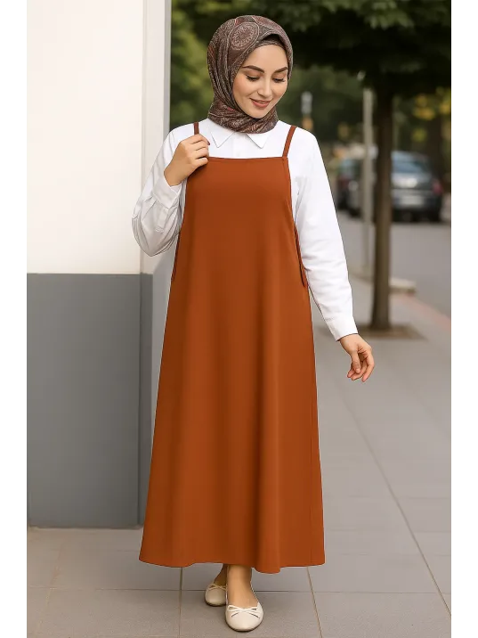 Kadın Kahverengi Basic Ayarlanabilir Askılı Jile Elbise – Şık, Rahat Ve 4 Mevsim Kullanıma Uygun