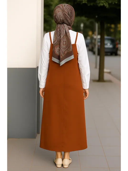 Kadın Kahverengi Basic Ayarlanabilir Askılı Jile Elbise – Şık, Rahat Ve 4 Mevsim Kullanıma Uygun