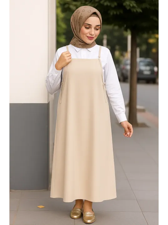 Kadın Taş Rengi Basic Ayarlanabilir Askılı Jile Elbise Kadın Taş Rengi Basic Ayarlanabilir Askılı Jile Elbise