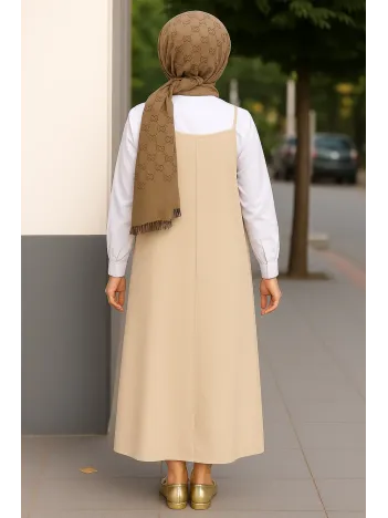 Kadın Taş Rengi Basic Ayarlanabilir Askılı Jile Elbise