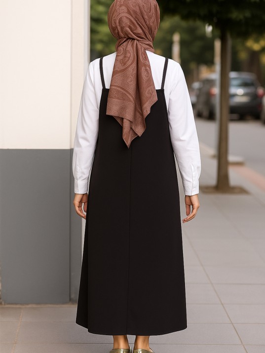 Kadın Siyah Basic Ayarlanabilir Askılı Jile Elbise – Şık, Rahat Ve 4 Mevsim Kullanıma Uygun