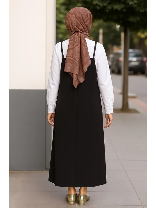 Kadın Siyah Basic Ayarlanabilir Askılı Jile Elbise – Şık, Rahat Ve 4 Mevsim Kullanıma Uygun