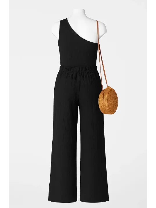 Kadın Siyah Tek Omuzlu Şık Bluz & Geniş Paça Pantolon İkili Takım – Modern, Konforlu Ve Günlük Kombinlere Uygun Kadın Siyah Tek Omuzlu Şık Bluz & Geniş Paça Pantolon İkili Takım – Modern, Konforlu Ve Günlük Kombinlere Uygun