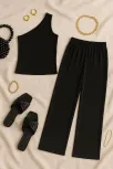 Kadın Siyah Tek Omuzlu Şık Bluz & Geniş Paça Pantolon İkili Takım – Modern, Konforlu Ve Günlük Kombinlere Uygun Kadın Siyah Tek Omuzlu Şık Bluz & Geniş Paça Pantolon İkili Takım – Modern, Konforlu Ve Günlük Kombinlere Uygun